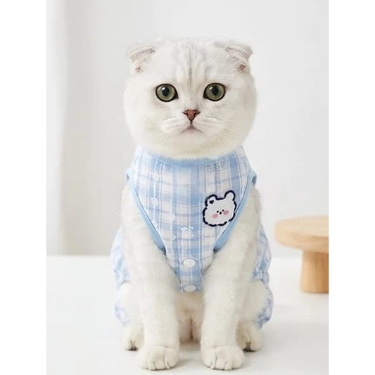 Pawsy Plaid Summer Romper ( blue )