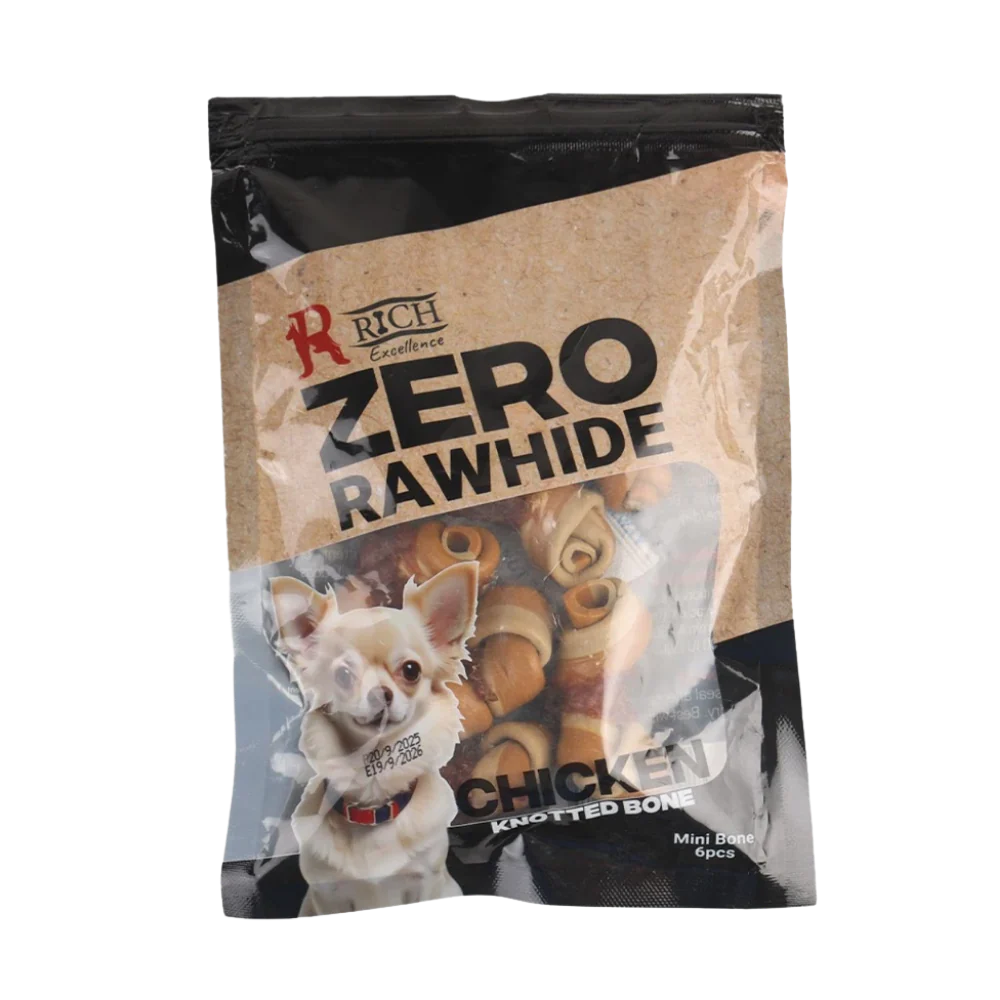 Rich Zero Rawhide Chicken Knotted Bone Mini Bone 6pes