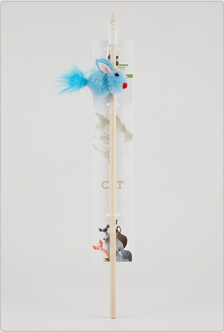 Cat Teaser Wand Toy Mouse with Feather – Blue