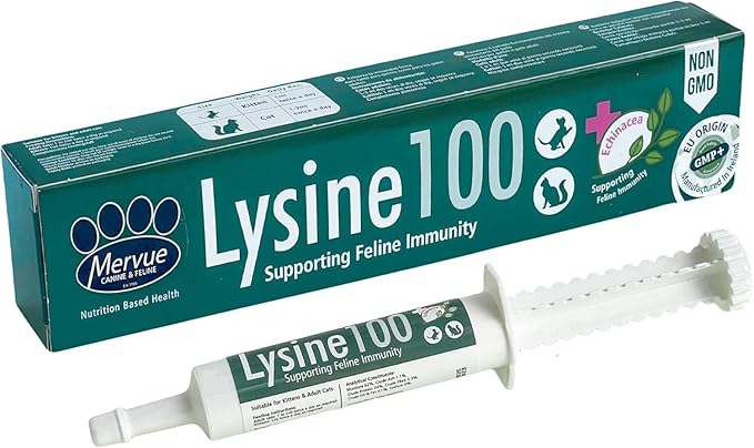 Mervue Lysine 100 Immune Support Supplement for Cats | Immune Booster & Respiratory Health Aid | Echinacea-Enriched Paste 30ml