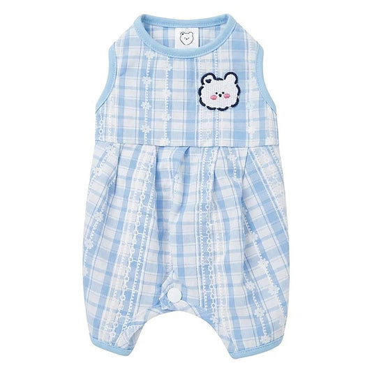 Pawsy Plaid Summer Romper ( blue )