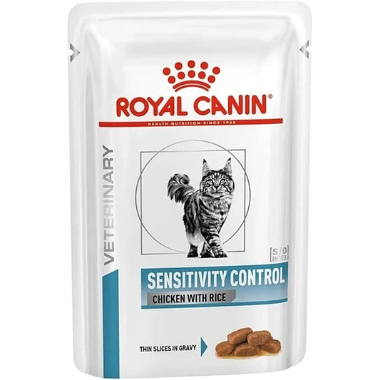 Royal Canin Feline Sensitivity Control – chicken & rice (85 gm\ Pouch)- Wet food for adverse Food Reactions with dermatologic and/or gastro-intestinal signs – 12 pouches per box.