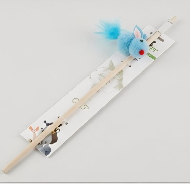Cat Teaser Wand Toy Mouse with Feather – Blue
