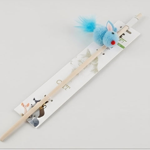 Cat Teaser Wand Toy Mouse with Feather – Blue