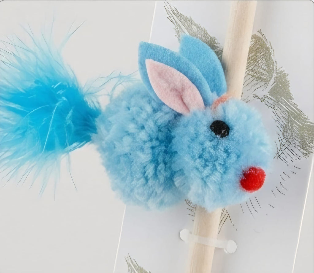 Cat Teaser Wand Toy Mouse with Feather – Blue