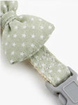 Pet Collar with Bow – Soft Sage Star Pattern