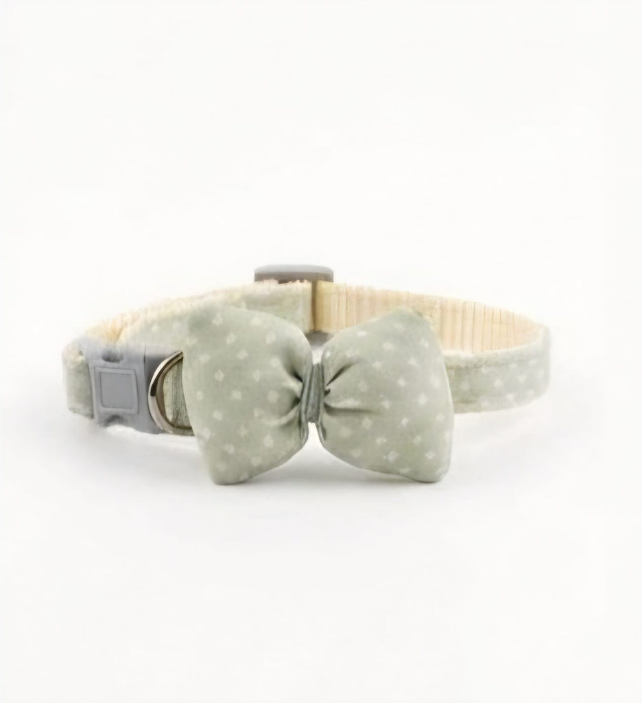Pet Collar with Bow – Soft Sage Star Pattern