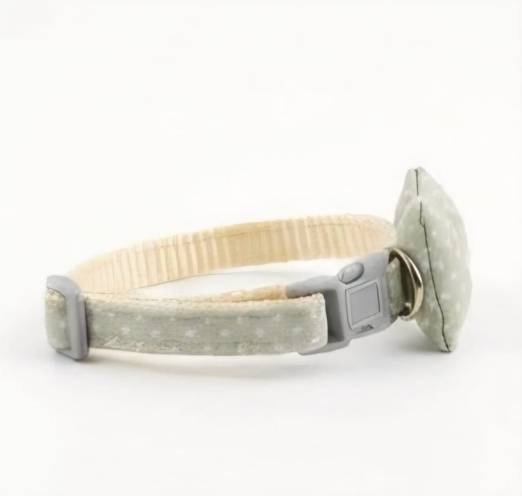 Pet Collar with Bow – Soft Sage Star Pattern