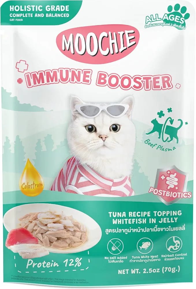 Moochie Immune Booster Tuna Topping Whitefish in Jelly Cat Food - 70g