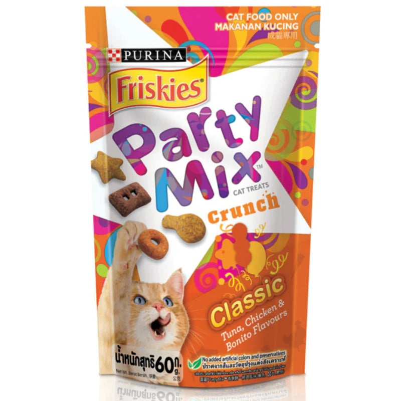 Friskies Party Mix Crunch Classic Cat Treats – Tuna, Chicken & Bonito (60g)