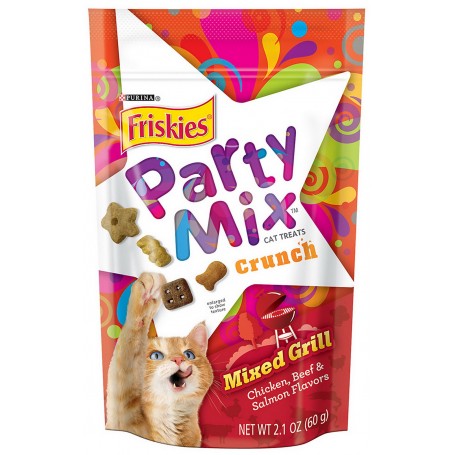 Friskies Party Mix Crunch Mixed Grill Cat Treats – Chicken, Beef & Salmon (60g)