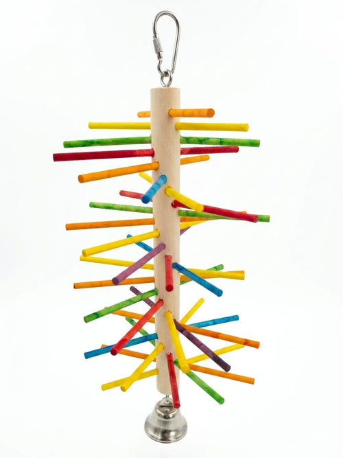 Multi-Colored Wooden Perch & Chewing Toy for Birds (with Bell)