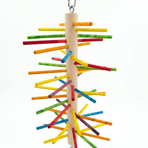 Multi-Colored Wooden Perch & Chewing Toy for Birds (with Bell)