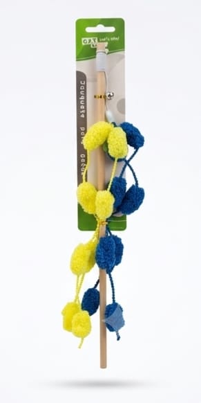 Interactive Cat Teaser Wand Toy with Colorful Pom-Poms
