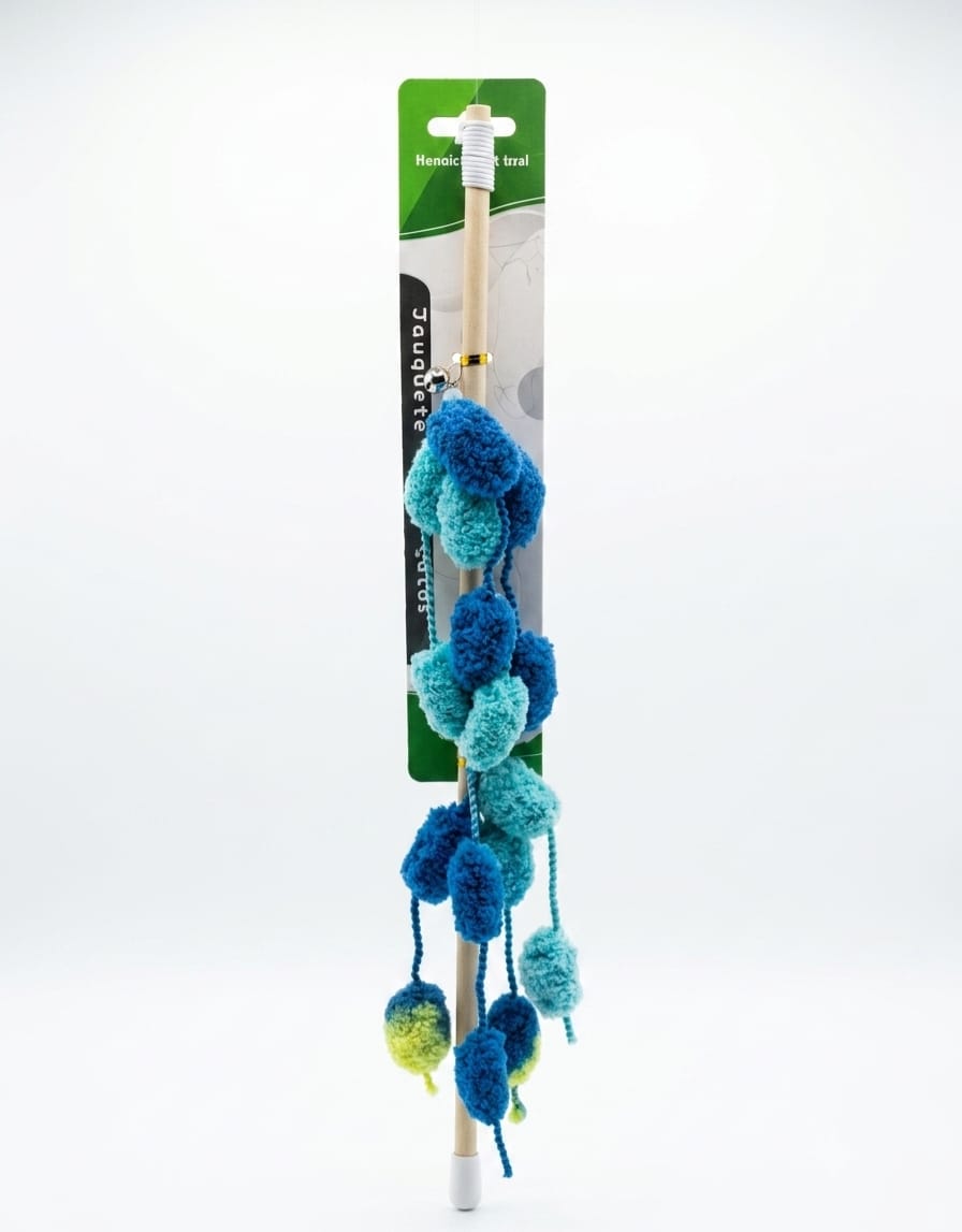 Interactive Cat Teaser Wand Toy with Colorful Pom-Poms