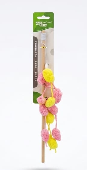 Interactive Cat Teaser Wand Toy with Colorful Pom-Poms