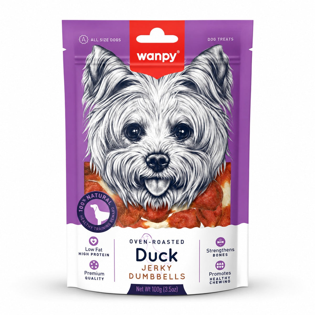 wanpy Dog Treats Duck Jerky Dumbell 100g