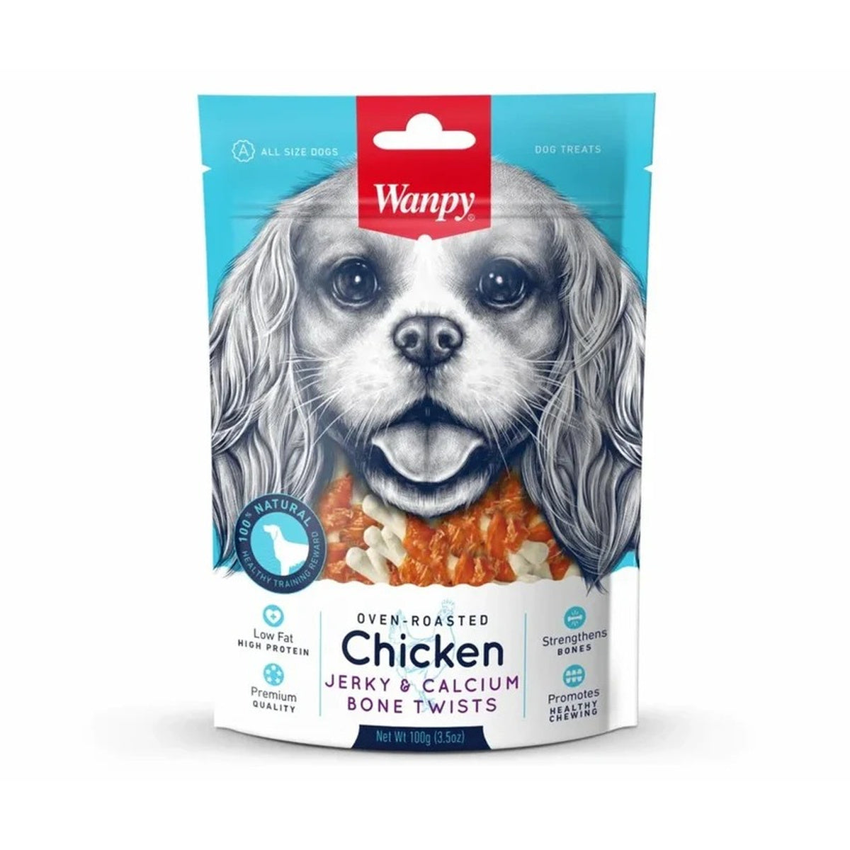 wanpy Dog Treats chicken jerky Calcium Twists 100g