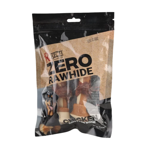 Rich Zero Rawhide Chicken Knotted Bone Large Bone with Wrapped Chicken 2pes