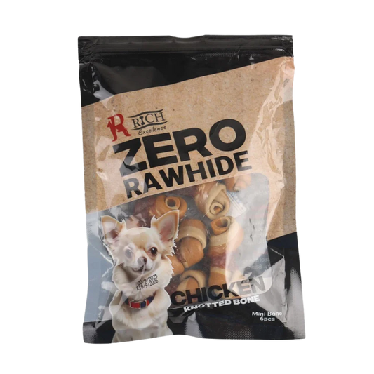 Rich Zero Rawhide Chicken Knotted Bone Mini Bone 6pes
